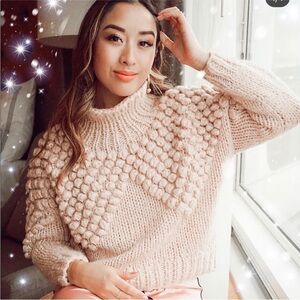 Chicwish As Peppy As You Are Pink Knit Pompom Sweater Size Small